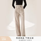 香影阔腿裤女卫裤加绒裤子秋冬季2025新款长裤灰色高腰直筒休闲裤 燕麦 S