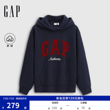 盖璞（GAP）女装春款撞色Logo宽松抓绒套头连帽衫卫衣上衣792499 海军蓝 S (160/84A) 亚洲尺码