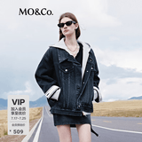 MO&Co.牛仔夹克棉质衬衫领侧门襟复古洗水宽松落肩黑外套摩安珂 牛仔黑色 S 160