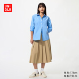 优衣库宽褶中裙女装/半身裙裙子488364 490693 490693/32深米色 M