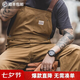 马登工装 复古卡其色背带裤男阿美咔叽经典工装帆布休闲裤男 杏黄色 L