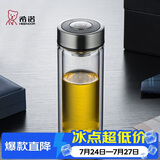 希诺双层玻璃杯高档商务办公车载水杯男家用透明泡茶杯子 345mL