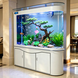 欧宝 鱼缸玻璃生态水族箱子弹头家用客厅屏风金鱼缸大型可定制 弧门款 底滤 1.38米长