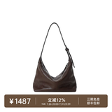 裘真（qiuzhen）【明星推荐】 经典hobo包植鞣牛皮腋下通勤休闲饺子女包 咖啡色-小号 小包/大包