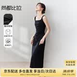 尚都比拉法式高级感连衣裙女秋季赫本风长款气质A字裙抽褶收腰显瘦背带裙