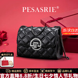 柏萨尼（PESASRIE）包包女包2026新款斜挎包单肩菱格链条包生日520情人节礼物 质感黑【代写贺卡】 限定品牌礼盒包装送女友送老婆送母亲
