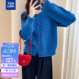 唐狮（TonLion）2025秋冬新款女毛衣韩系撞色扣设计圆领针织开衫红色新年款毛衣