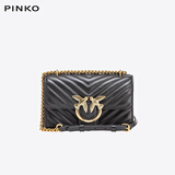 PINKO【品高】女包羊皮革绗缝单肩斜挎燕子包飞鸟包21cm 黑金 礼物