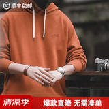 马登工装美式复古连帽卫衣男纯色休闲上衣春季男装外套男士运动帽衫 砖红色 L