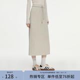 范思蓝恩半拉领廓形落肩加绒加厚重磅卫衣女冬季2024新款14491 燕麦灰半身裙 S