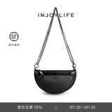 INJOYLIFE复古马鞍包通勤休闲流浪包双链条包斜挎包包半圆子母包 黑色