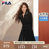 斐乐 杨幂同款|斐乐官方女子连衣裙春新款时尚优雅收腰翻领连身裙 正黑色-BK L （170/88A/L）