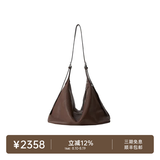 裘真植鞣（胎牛皮）双耳hobo包休闲单肩斜挎包大容量通勤包女七夕礼物 咖啡色（胎牛皮） 大包