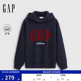 盖璞（GAP）女装春款撞色Logo宽松抓绒套头连帽衫卫衣上衣792499 海军蓝 S (160/84A) 亚洲尺码