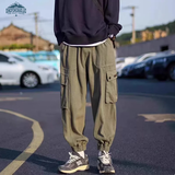 顶峰保罗（Dingfengbaoluo）潮牌休闲裤男秋季美式高街裤宽松束脚工装长裤子FK6603军绿色L