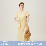 范思蓝恩夏季圆领抽绳褶皱设计感连衣裙女2024夏装新款白色高腰A字裙女 黄色 M