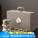 瓷牌茗茶具观山自动茶具整套汝窑泡茶器全套家用礼品功夫茶具排水茶盘套装 米黄锦绣江山自动（6杯）+礼盒装