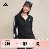 adidas休闲舒适三条纹毛圈布连帽夹克外套女装秋季阿迪达斯轻运动   黑色/白   L