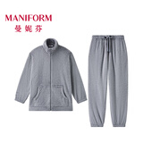 曼妮芬男士立领开襟长袖长裤套装秋冬加厚舒适家居服合体起居服