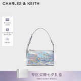 CHARLES&KEITH褶皱手提斜挎小方包腋下包女士生日七夕礼物CK2-80160183 CK2-80160183Prism Silver银色(新色） S
