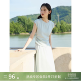 自巧小个子慵懒松弛感短袖t恤半身裙套装女2026夏季新款显瘦上衣 水雾蓝上衣 M (4码) 拍前请联系客服确认