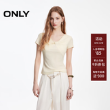 ONLY2026春季新款蝴蝶立体扭结V领修身纯色舒适T恤女|126101041 S12亮奶油白色 XL