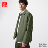 优衣库棉麻衬衫式茄克/长袖男装女装外套夹克482443 57 深橄榄色 XL