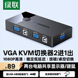 绿联 KVM切换器 VGA视频切屏器 二进一出台式机笔记本电脑显示器监控鼠标键盘USB打印机共享器 30357