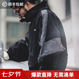 马登工装美式复古运动夹克可拆卸双拉链短款上衣拼接字母外套男潮 黑色 /苏门答腊黑 L