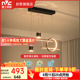 雷士（NVC）餐厅吊灯LED智能简约北欧轻奢黑金餐桌带筒灯长条灯智能款40瓦