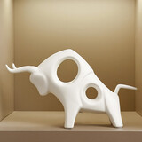 贝汉美（BHM） 创意办公室客厅摆件工艺品 生肖牛酒柜陶瓷装饰品 家居电视柜 牛气冲天白色