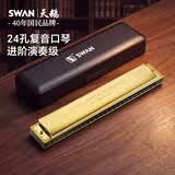 天鹅（SWAN）口琴24孔复音C调音位标注乐器学生成人专业演奏口琴金色