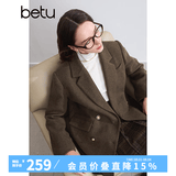 百图betu女装冬季新款毛呢外套时髦有型羊毛西装大衣女2410T24 咖啡色 S