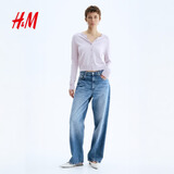 H&M女装毛针织衫夏季慵懒风休闲打底衫短款开衫内搭外套0579541 丁香紫 XL 175/116