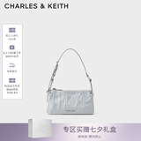 CHARLES&KEITH褶皱手提斜挎小方包腋下包女士生日七夕礼物CK2-80160183 CK2-80160183Grey灰色 S