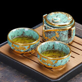 麟鹏加佳窑变快客杯一壶二杯陶瓷功夫旅行茶具便携收纳一体小套装伴手礼 映日荷花快客杯-绿（不含茶盘）