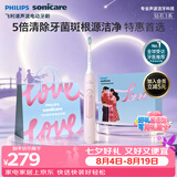 飞利浦（PHILIPS）【七夕情人节礼物】声波电动牙刷 送女友 钻石3系 5倍洁齿5种模式 洁净刷头*2   HX5171/04粉