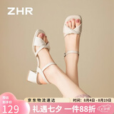 ZHR则则凉鞋女夏季复古法式一字带粗跟女鞋气质增高跟鞋子女JF593米色37