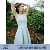 范思蓝恩夏季腰精裙气质收腰无袖背心连衣裙女夏季新款海边度假显瘦裙 浅水蓝-无袖 L