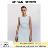 UR春季新款女摩登气质褶皱收腰显瘦无袖连衣裙UYY750030 淡蓝 S