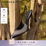 CHARLES&KEITH质感链条尖头高跟凉鞋子女鞋生日礼物送女友CK1-60280377 Black黑色 39 (250)