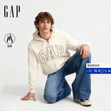 盖璞（GAP）男女装春款LOGO仿羊羔绒宽松连帽衫卫衣美版789781 米色 L 美码  XL亚洲码185/104A