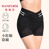 曼妮芬（Maniform）高腰蕾丝防走光内裤女显瘦薄棉打底裤 022 黑色【美型裤】 1条 L (95) 165