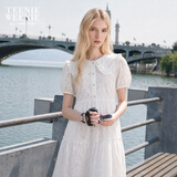 Teenie Weenie小熊连衣裙女夏季法式优雅可爱娃娃领中长款裙子 白色 L (170)