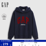 盖璞（GAP）女装春款撞色Logo宽松抓绒套头连帽衫卫衣上衣792499 海军蓝 S (160/84A) 亚洲尺码
