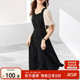尚都比拉法式连衣裙夏季中长款a字裙泡泡袖系带收腰显瘦裙子 黑色 S 
