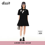 DZZIT【爆款补单】地素春夏甜酷少女黑白撞色蝴蝶结绣花连衣裙女 黑色 M