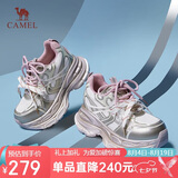 骆驼（CAMEL）银月户外老爹鞋厚底休闲鞋 L24A283742G 米/金/粉(女款内增高) 36