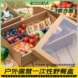 四万公里野餐盒子一次性春游打包便当盒网红郊游露营牛皮纸烤肉寿司小吃盒