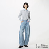 优衣库宽松廓形牛仔裤常规款女装男装/弯刀镰刀裤482280 487973 482280/64湖蓝色(做旧设计) 25 /160/64A